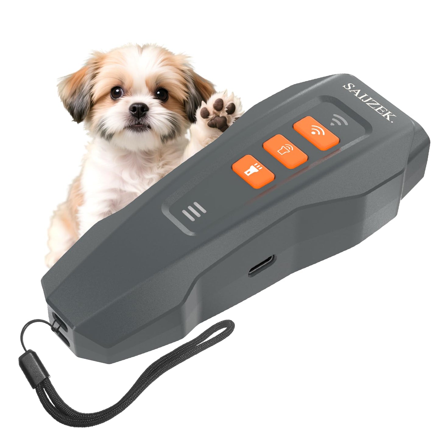 SAIJZEK. Ultrasonic Dog Trainer G2 | 3-in-1 Bark Deterrent Training Device | Anti Barking Silencer | Barks No More Devices | Stop Control Dogs Bad Behavior | Stopper Corrector Clicker Repellent, Gray
