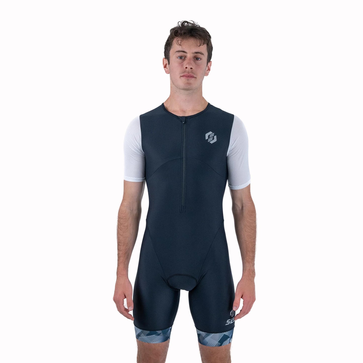 SLS3 Triathlon Suits Mens - Aerodynamic Sleeved Tri Suit Men – Lightweight Trisuit with Premium FX Fabrics - 2 Pockets (Monochrome, Small)