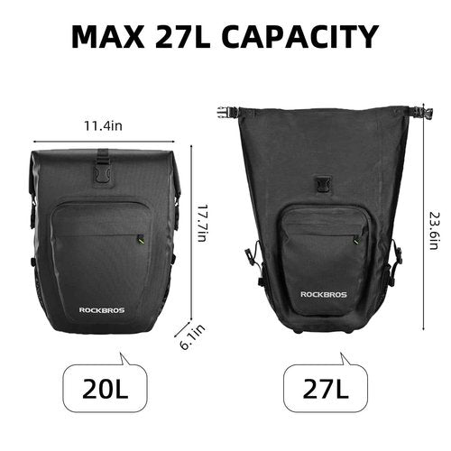 ROCKBROS Bike Pannier Waterproof 27L Large Capacity Bike Bag Rear Rack Bicycle Pannier Bag Waterproof for Grocery Touring Cycling Upgrade Black * 1