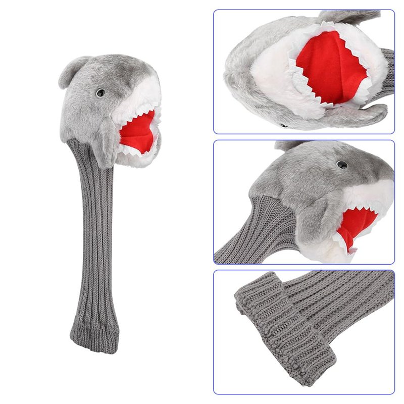 Joyzan Golf Headcovers, Knit Club Head Cover Shark Plush Cloth Portable Putter Driver Protector Funny Animal Handmade Protection Accessories Long Neck Pom Well Fairway Hybrid Woods Set Bag Men Women