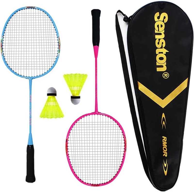 Senston Lightweight Beginner Badminton Set | 2 Rackets, 2 Shuttlecocks, Carry Bag Pink and Blue