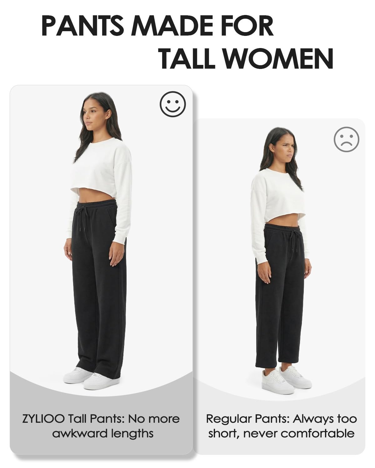 Zylioo Tall Women’s Wide Leg Lounge Pants 32"/34" Inseam, Elastic Waist Soft Sweatpants with Pockets Long Length Fit Black