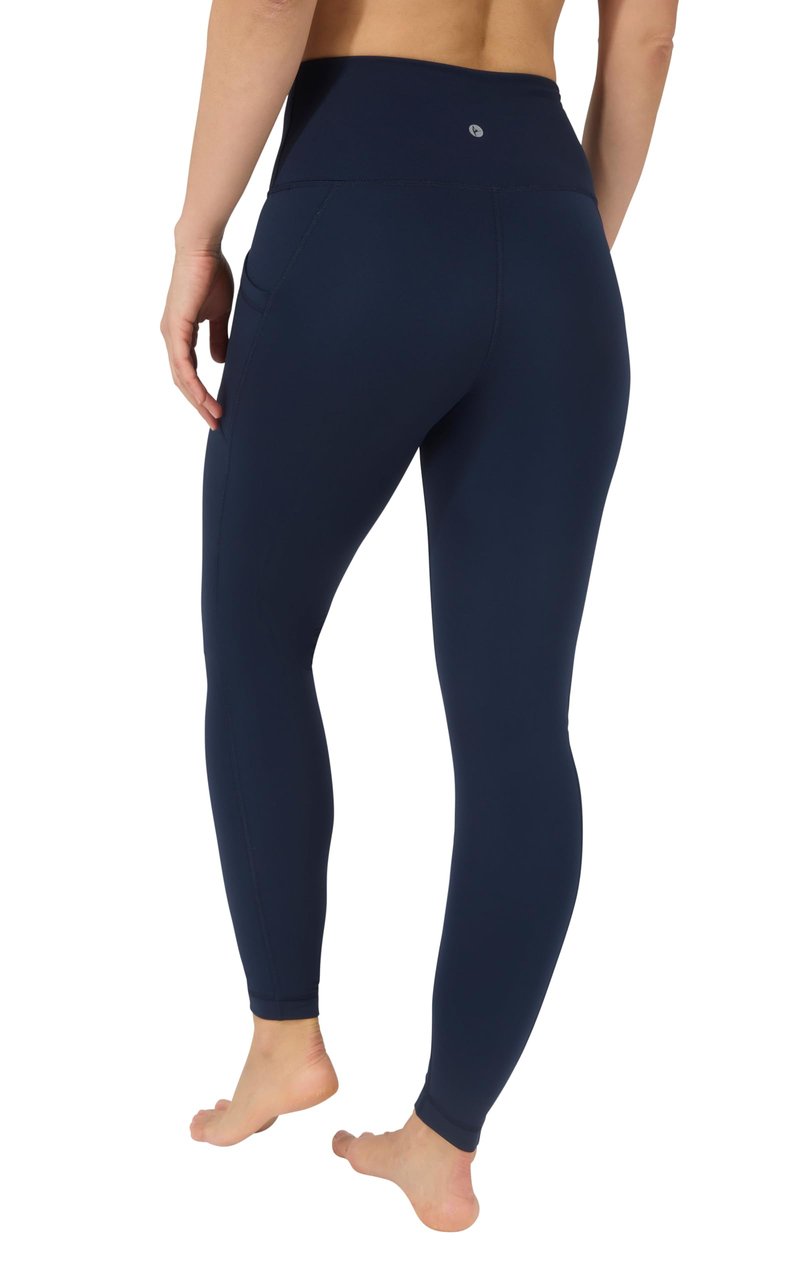 90 Degree By Reflex Womens Fleece Lined Legging High Waisted Squat Proof Yoga Pant with Side Pocket - True Navy W/Pocket Fleece Lined - XL