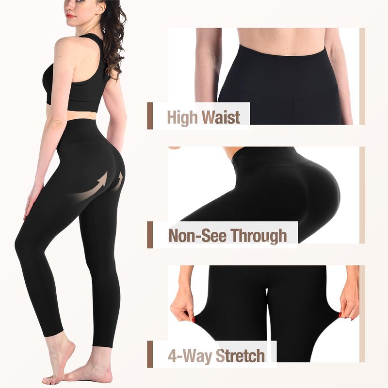 Leafigure 3 Pack Black Leggings for Women High Waisted Buttery Soft Yoga Pants for Workout Running Gym Athletic LXL