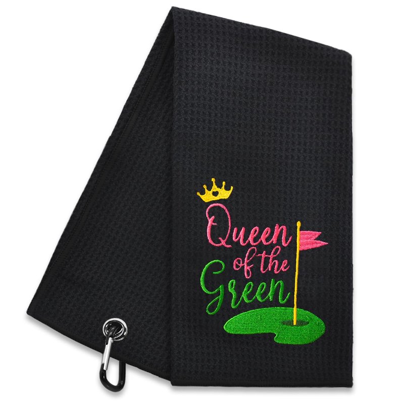 Hafhue Queen of the Green Embroidered Golf Towels - Women's Golf Accessory for Golf Fans - Golfer Accessory Gifts for Men Women Dad Mom - Humorous Golfer Gifts for Women Sister Friend