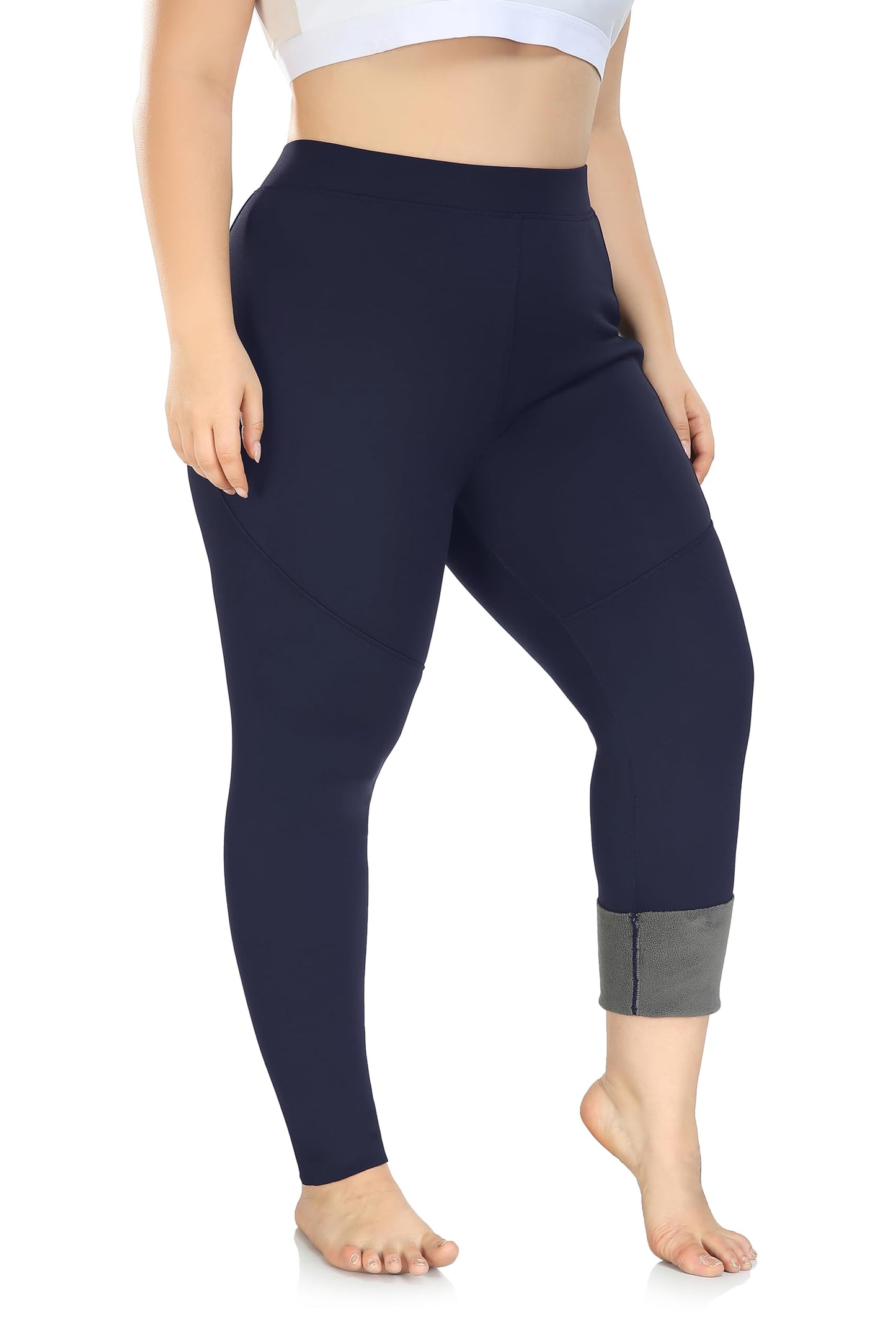 ZERDOCEAN Women's Plus Size Fleece Lined Leggings with Pocket High Waist Winter Thermal Soft Workout Yoga Pants Navy 2X