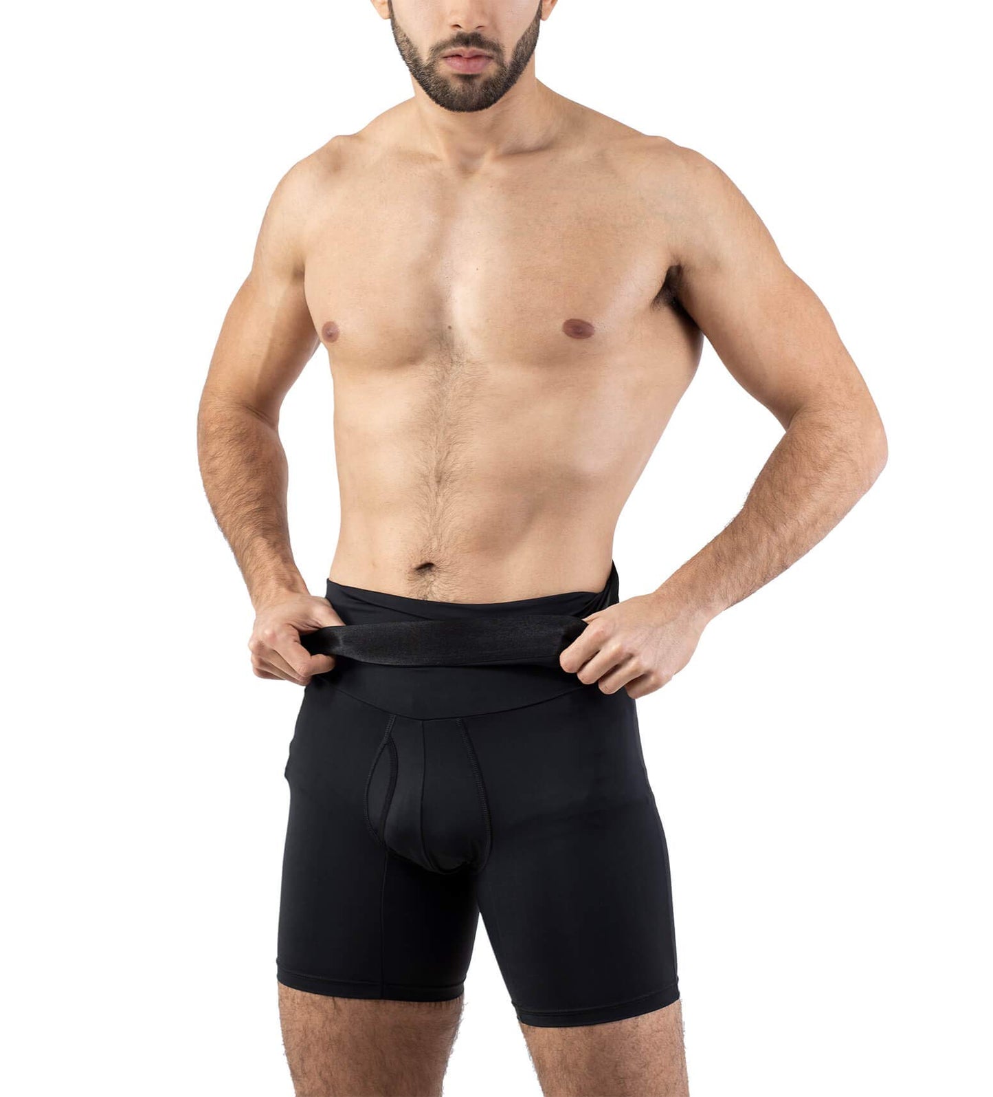 Kewlioo Men's Girdle Compression Shorts with Instant Slimming Effect & Breathable Fabric - High Waist Body Shaper Running Workout Fitness Compression Shorts Underwear Boxer Briefs - (Black, Large)