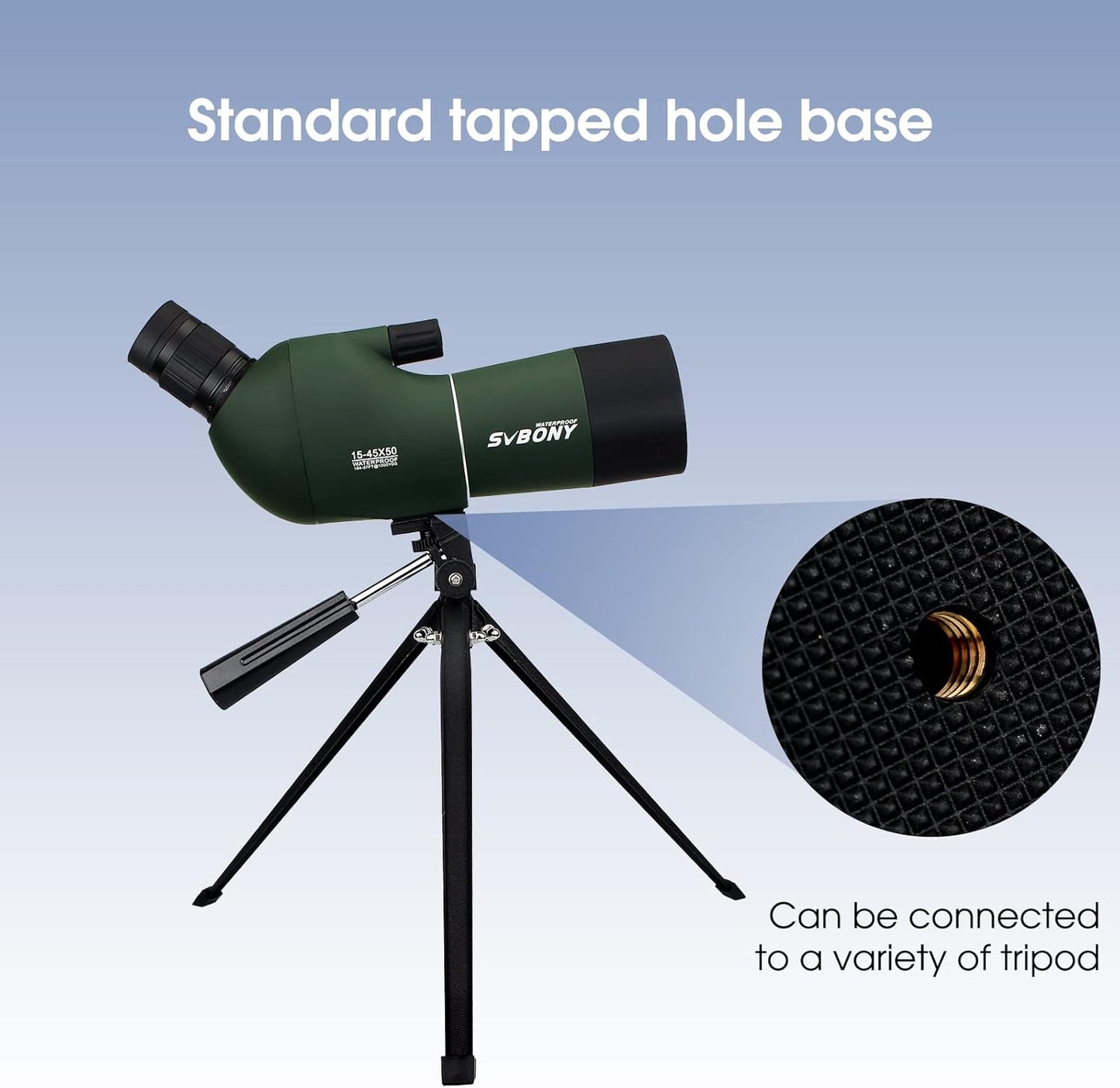 SVBONY SV28 Spotting Scope - 15-45x50mm Zoom Lens, Waterproof & Fogproof for Bird Watching | Tripod & Phone Adapter Included