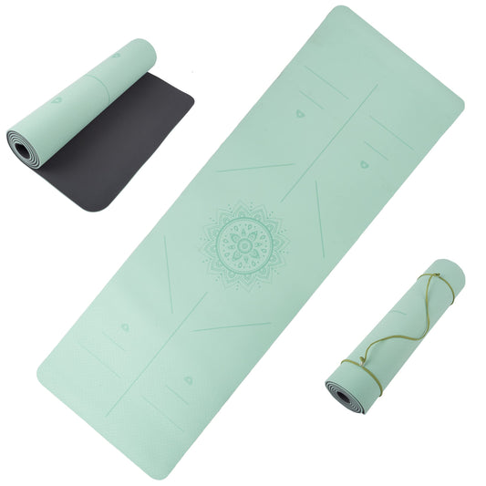 Yoga Mat with Alignment Marks - Lightweight Exercise Mat with Carry Strap for Home Workout or Travel by Wakeman Outdoors (Mint and Black)