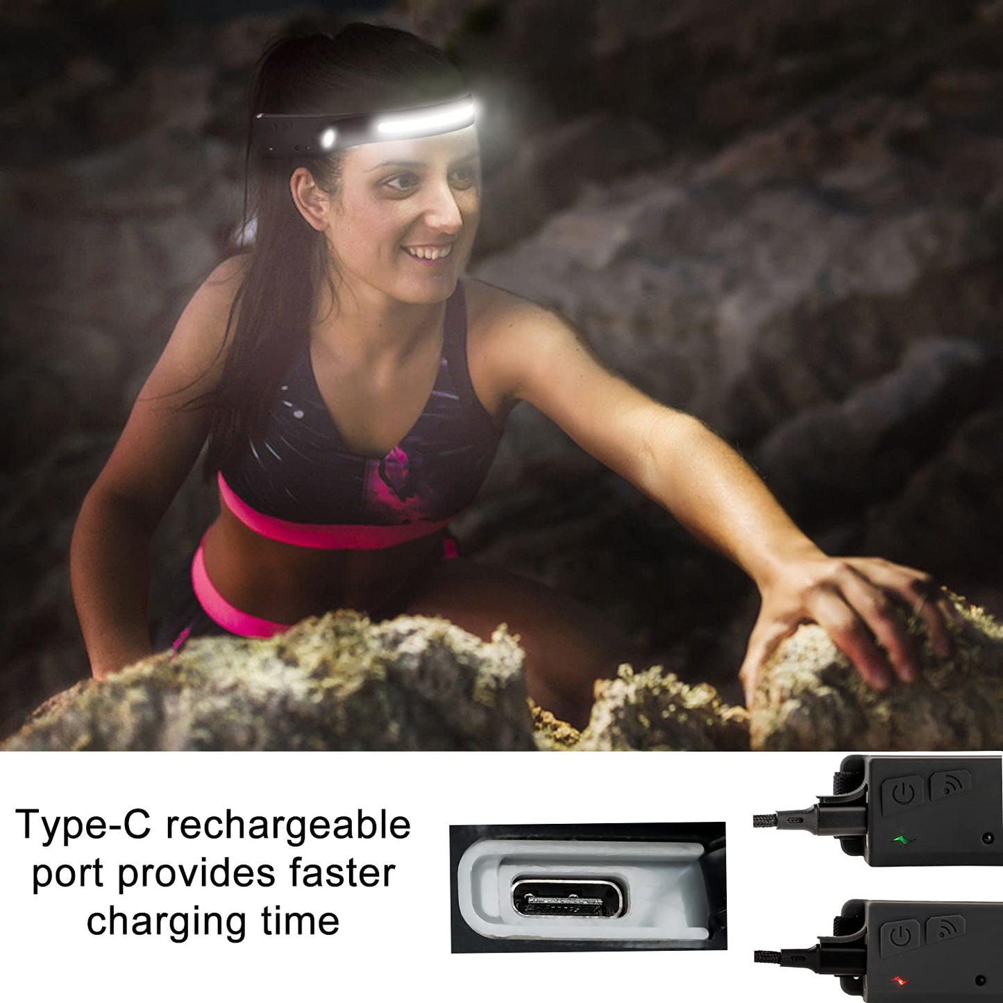 EGUKU Headlamp Flashlight, Rechargeable LED Headlamps 1200Lumens 2 COB 230°Wide Beam Headlight with Motion Sensor Bright 5 Modes Lightweight Waterproof Head Lamp for Outdoor Running, Camping Hiking