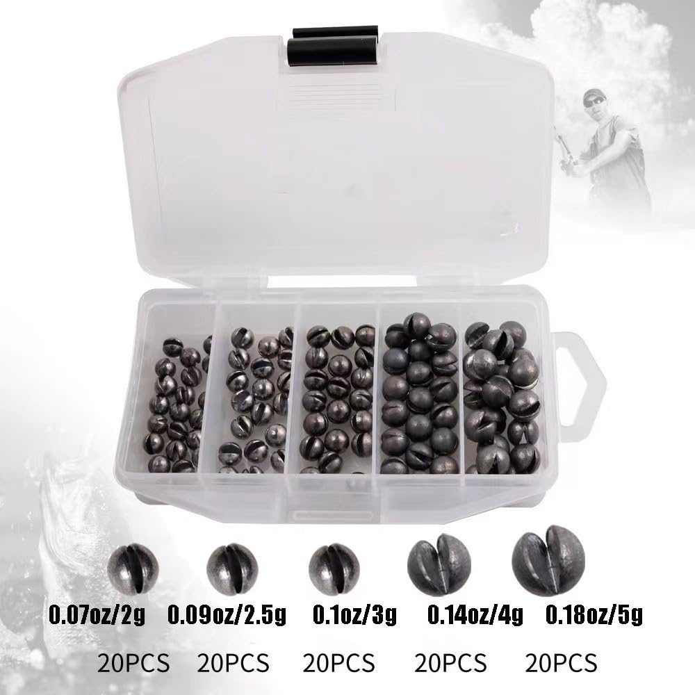 100PCS Fishing Weights Sinkers, Premium Split Shot Fishing Weights Sinkers, Round Removable Fishing Sinkers, 5 Sizes, Including 0.07/0.09/0.1/0.14/0.18ounce(Medium)