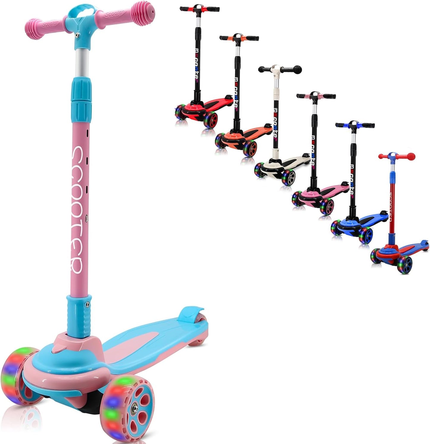 3 Wheels Kick Scooter for Kids & Teens - Extra Wide Deck, 4 Adjustable Heights | Foldable Handlebar, LED Flashing Lights