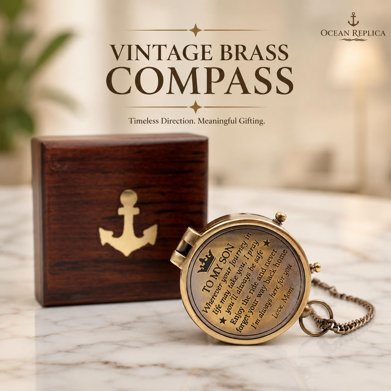 Mom to Son Compass – Engraved Compass Gift for Son from Mom – Birthday, Graduation, Confirmation, Parting or Sailor Gift – Inspirational Keepsake for Boys & Men