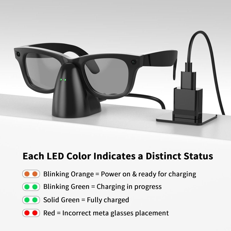 Charger Stand Compatible with RayBan Meta Smart Glasses, Portable Charging Dock for Wayfarer, Headliner & Skyler Gen 1 & 2 with 59" USB-C Cable (Not for Oakley HSTN & Display)