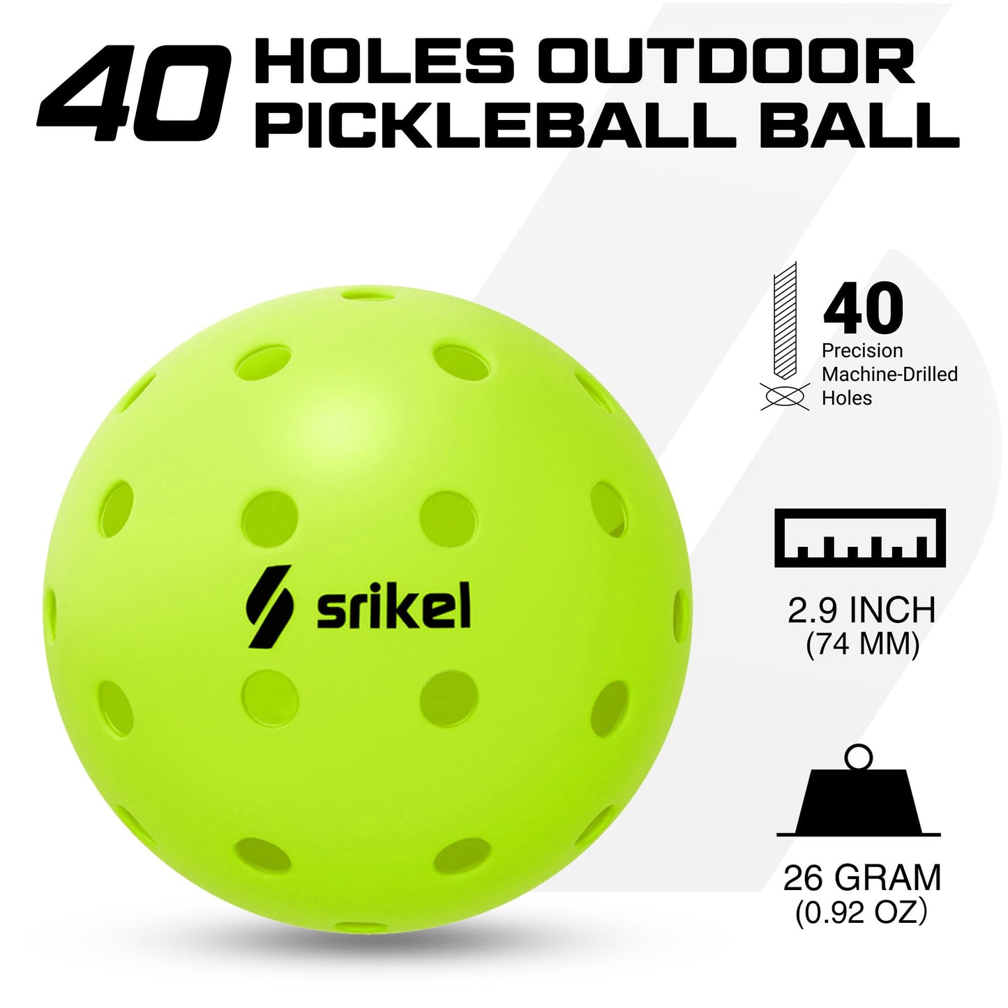 Srikel Outdoor Pickleballs - USAPA Approved Pickleball Balls, Seamless Roto-Molded Design for Durability, 12 Pack Green, Crack-Resistant 40-Hole Pickle Balls for Beginner Intermediate Pro Player