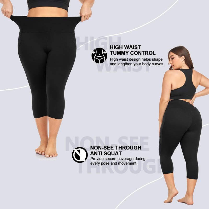 Plus Size Capri Leggings for Women- XL-4XL High Waist Tummy Control Stretchy Workout Yoga Pants Plus Capris(Rosy Pink-Capri/3X-Large)