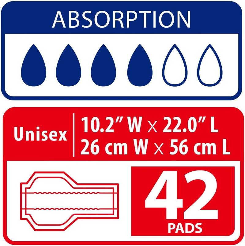 Adult Diaper Insert Pads - Unisex Booster Liners with Odor Control & Leak Protection | 600cc Absorbent, 11"x19.3" (42 Count)
