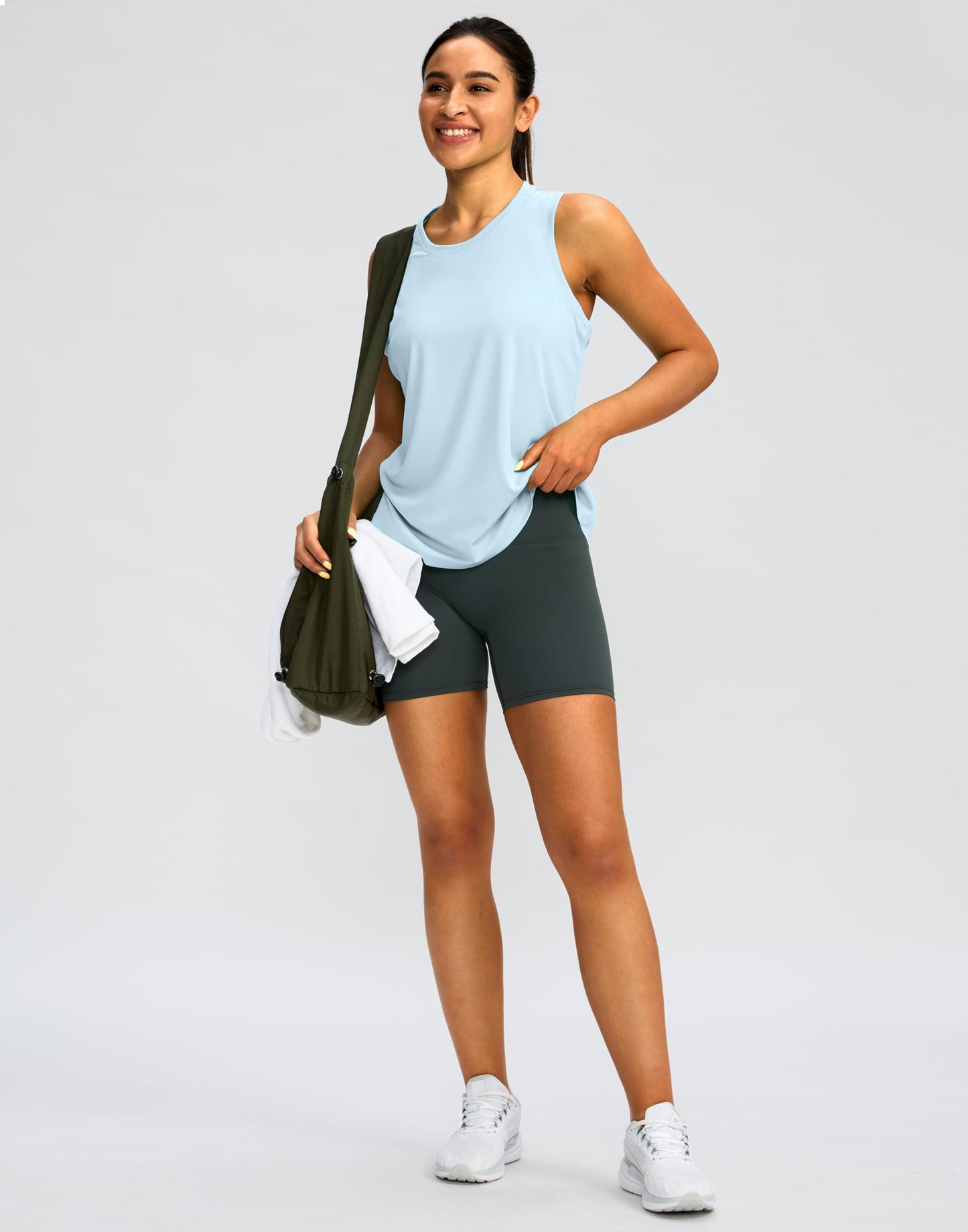 Women's Workout Tops Racerback Athletic Tank Tops Sleeveless Loose Fit Yoga Running Gym Shirts for Women(Blue Linen,XS)