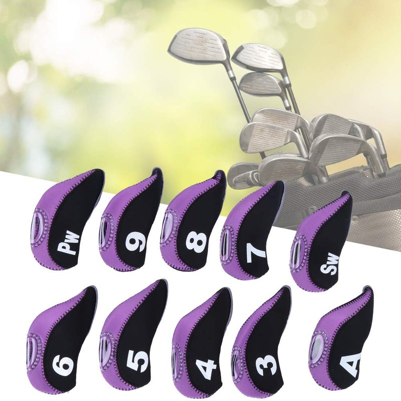 Neoprene Putter Covers, 10-Piece Set for Iron Heads - Black Numbered Design, Universal Fit for Left-Handed Clubs