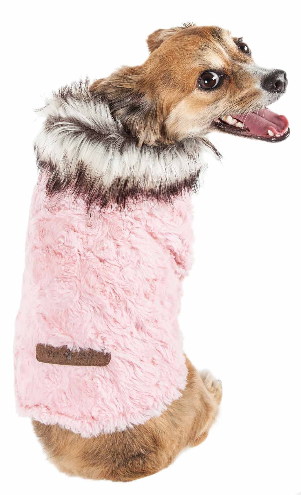 Pet Life ® Luxe 'Pinkachew' Charming Designer Mink Fur Dog Coat - Pet Dog Jacket with Easy Hook-and-Loop Belly enclosures - Winter Dog Coat for Small Medium and Large Dog Clothes