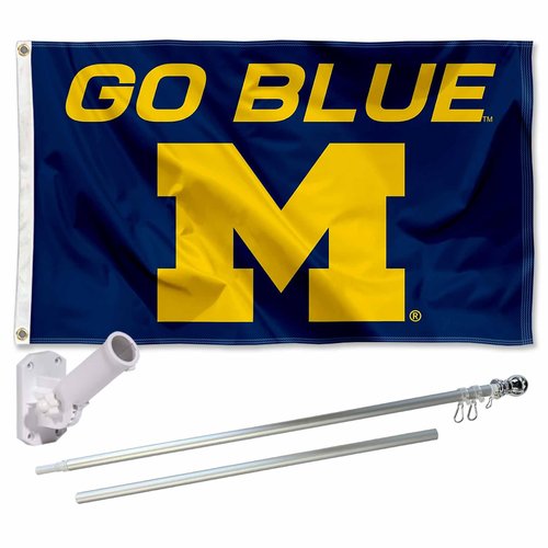 College Flags & Banners Co. Michigan Wolverines Go Blue Flag and Pole Bracket Mount Bundle