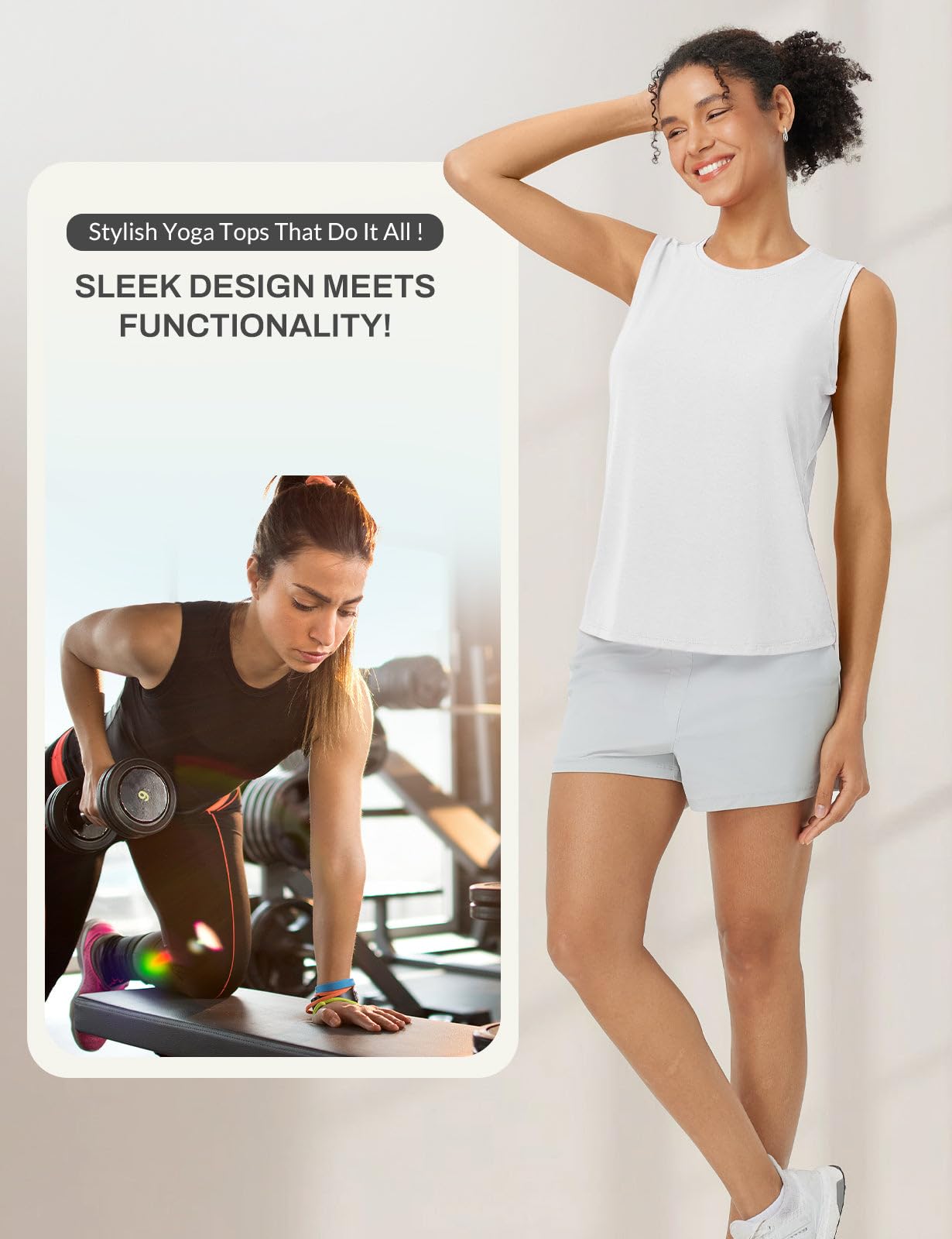 baleaf Women's Workout Tank Tops High Neck Sleeveless Shirts Open Back Yoga Top Running Loose Fit Athletic Gym White L