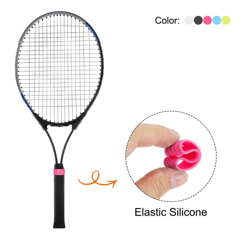 MECCANIXITY Tennis Racket Silicone Racquet Grip Ring Racket Band Rubber Ring Non Slip Absorbent Overgrip in Place for Badminton Squash Handle, Fuchsia/Blue/White/White/Black 10Pcs