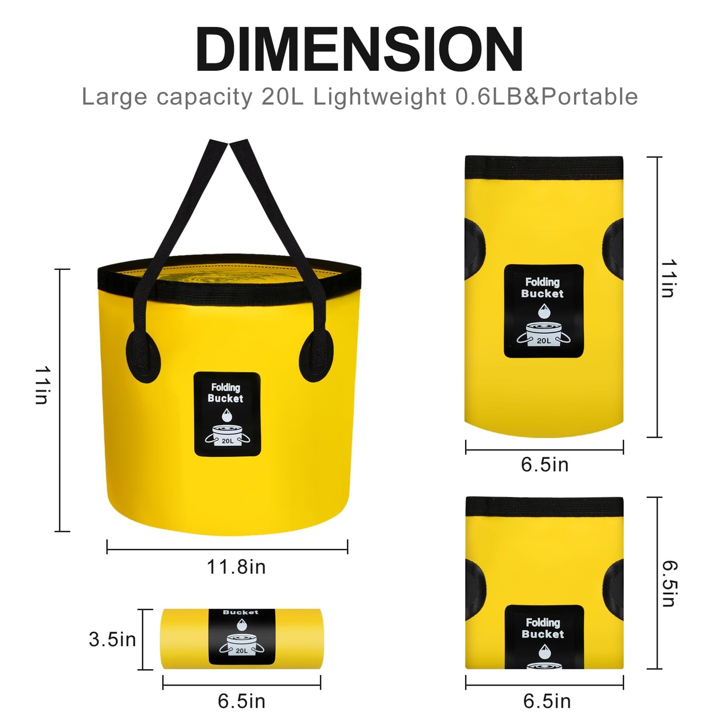 Collapsible Bucket 5 Gallon（20L） UuPi Outdoors Folding Buckets for Camping,Fishing,Travelling,Hiking,Outdoor,Gardening and Car Washing (Yellow)