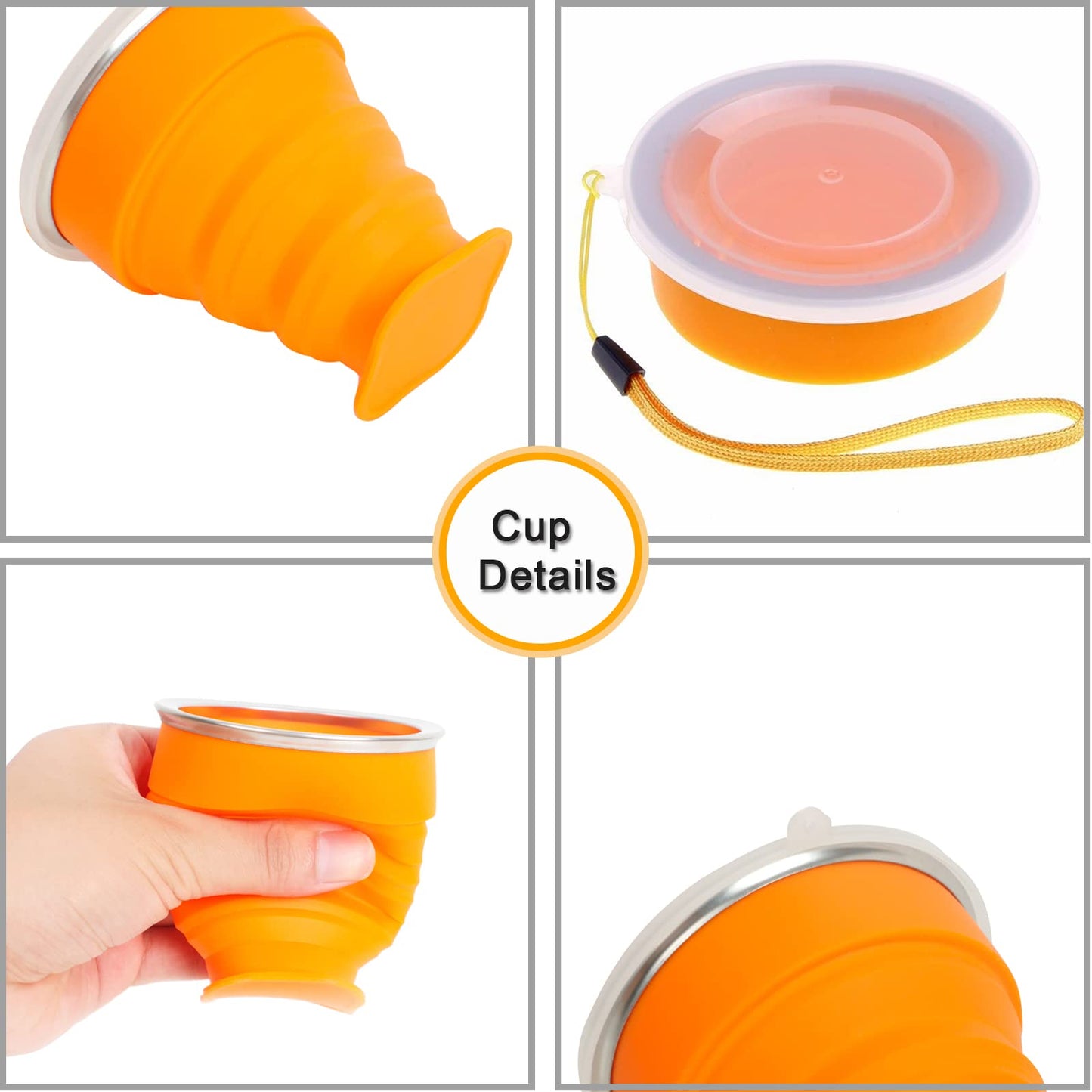 Stouge 3 Pack Collapsible Water Cup Camping Cups Foldable Drinking Cup Travel Cups Silicone Collapsible Cups with Lid Portable Cup for Outdoor Hiking