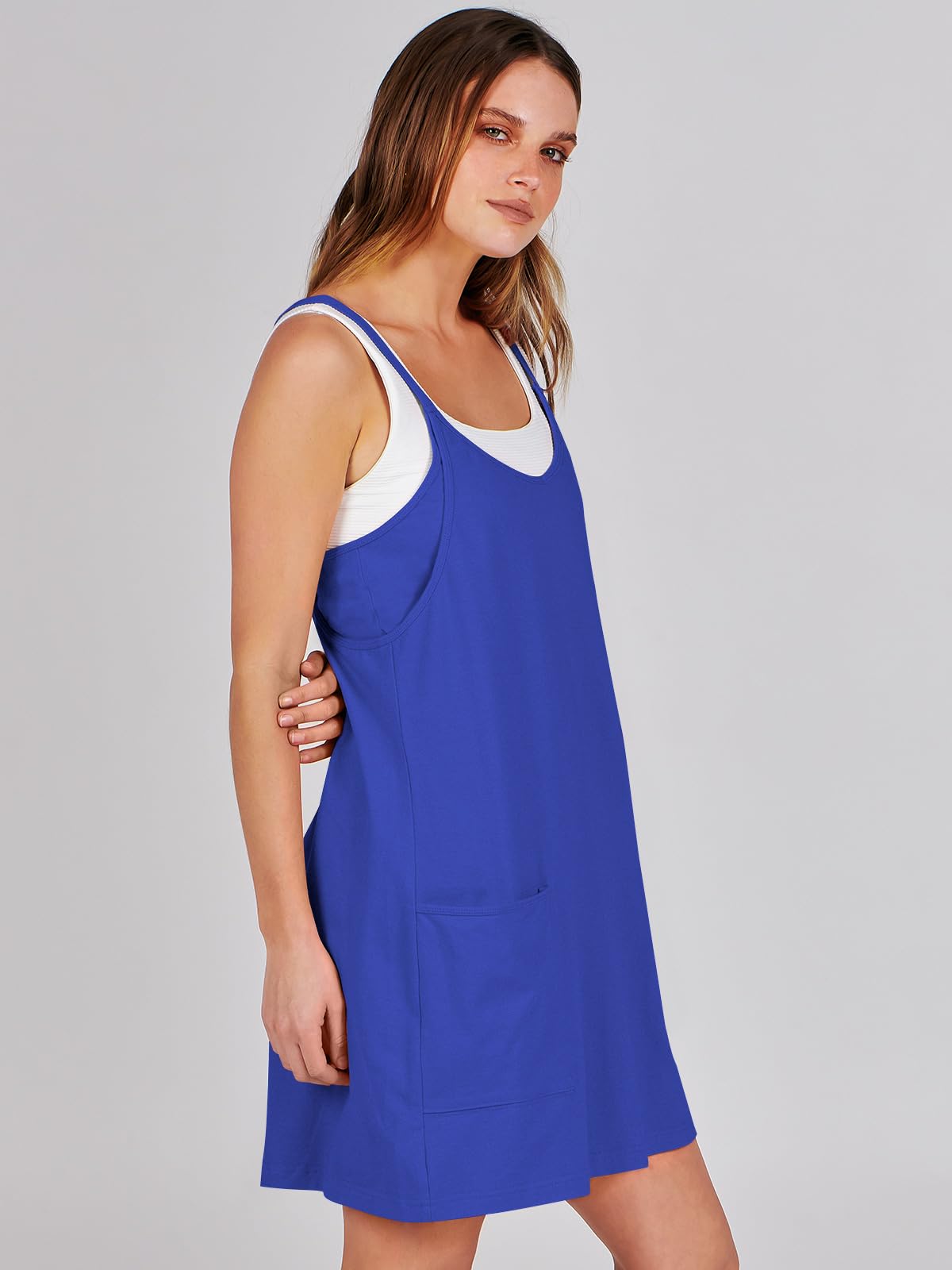 ANRABESS Women Athletic Dress Summer Tennis Workout Active Sports Mini Romper Dress Built in Shorts Travel Vacation Clothes Royal Blue X-Large