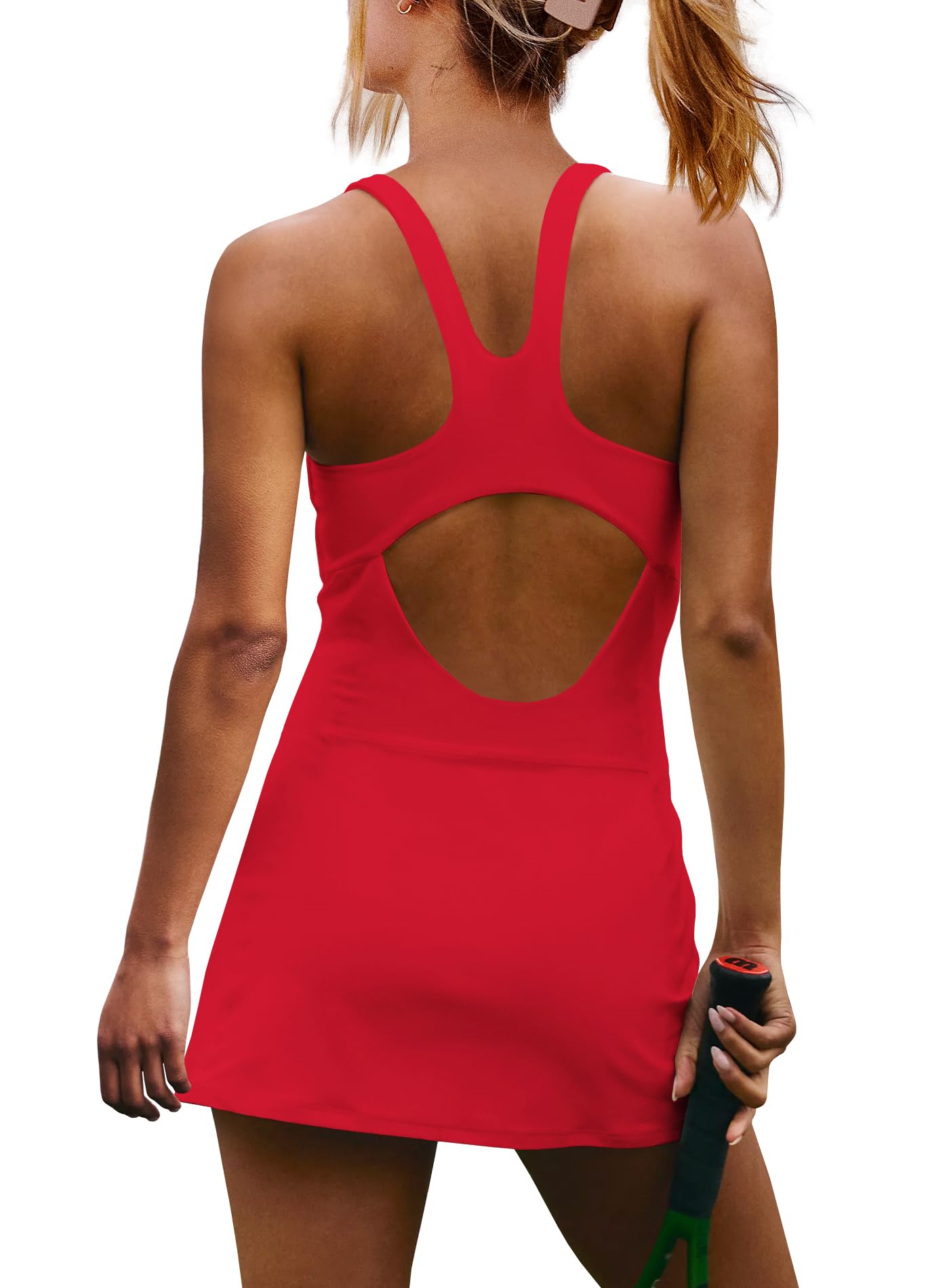 Yanekop Womens Tennis Dress with Built in Shorts Golf Dress Athletic Outfits Yoga Active Workout Dresses(Red,M)