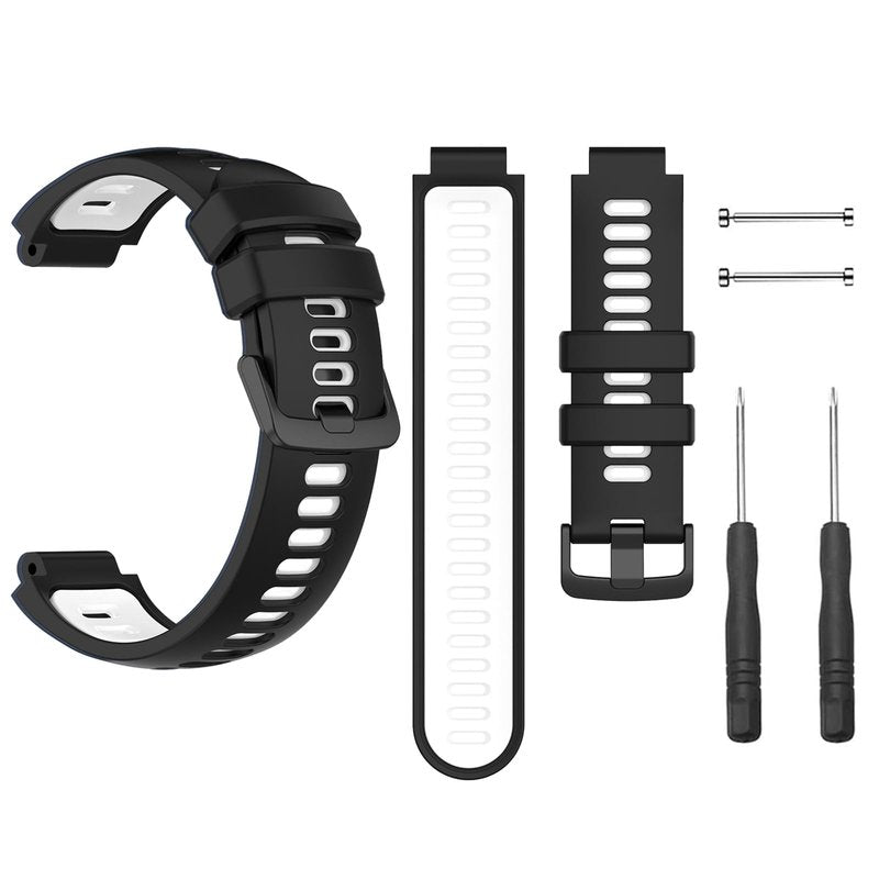 Waterproof Bands Compatible with Garmin Forerunner 735XT / Garmin Forerunner 235 / Garmin Approach S20, Classic Soft Sports Replacement Wristbands (Black Withe)