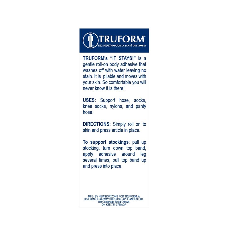 Truform Roll-on body adhesive, prevents stocking rolling or falling down, 2 fl. Ounce ., made in usa