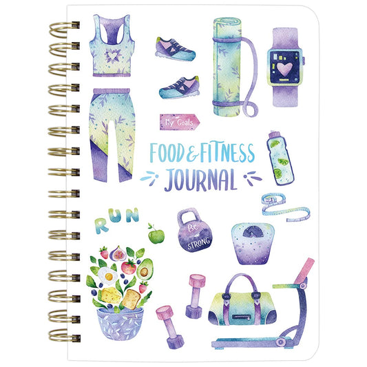 Food and Fitness Journal Meal Journal Diary Workout Wellness Log Notebook Planner Weight Loss Diet Meal Exercise Training Health Tracker 6.1" x 8.5" Hard Cover