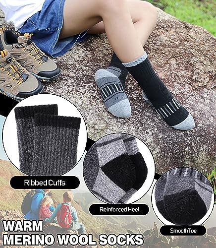 LINEMIN Kids Merino Wool Hiking Socks Toddlers Boys Girls Winter Warm Thick Thermal Boot Cushion Crew Socks 6 Pairs (8-12 Years, Mix Color Hiking Socks)