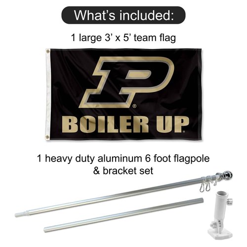 College Flags & Banners Co. Purdue University Boiler Up Flag and Pole Bracket Mount Bundle