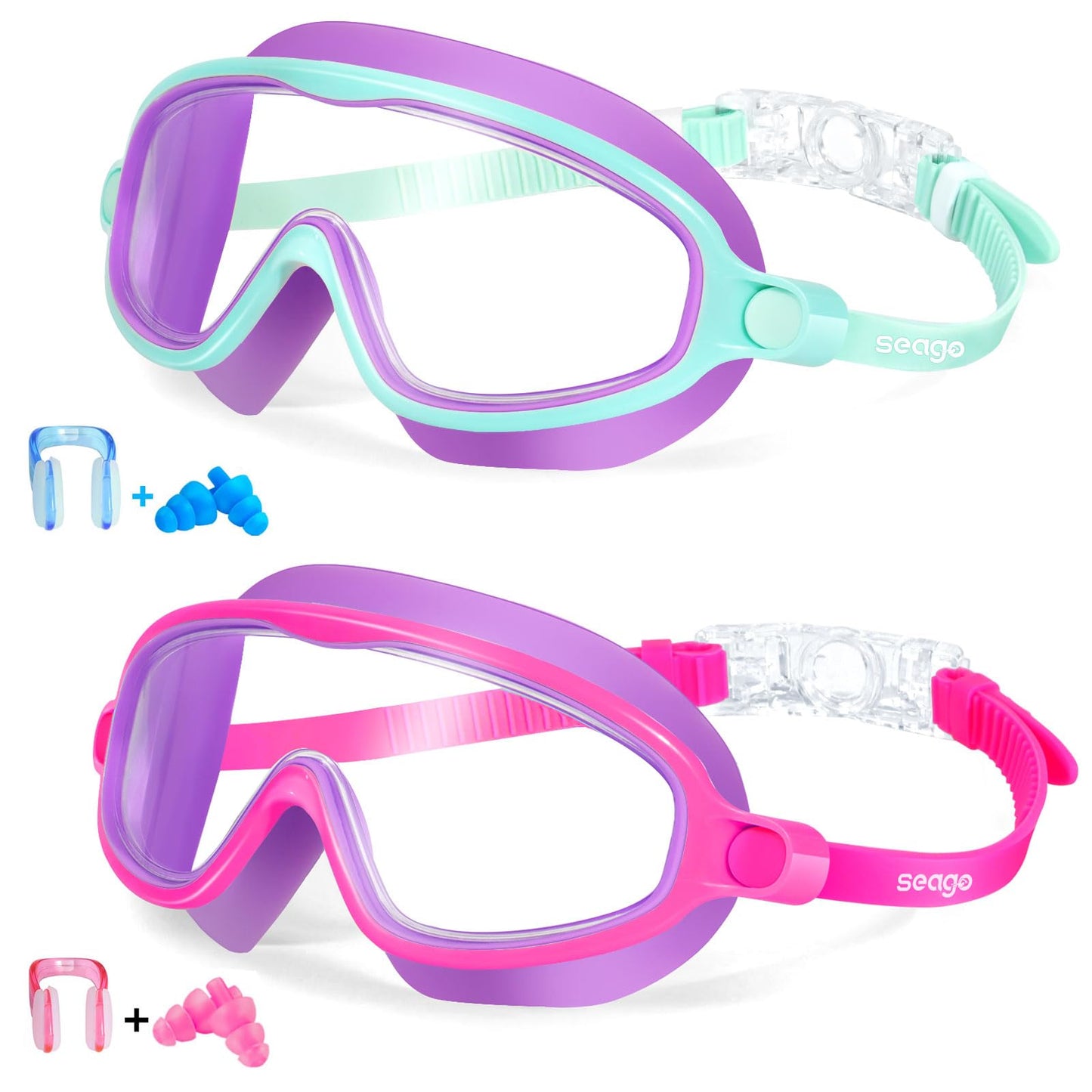 Kids Goggles for Swimming 2 Pack No Leaking Anti-Fog Outer Eye Fit with Wide View UV Protection Crystal Clear Watertight Swim Goggles with nose cover Suitable for Children Youth Boys Girls Age 3 to 14
