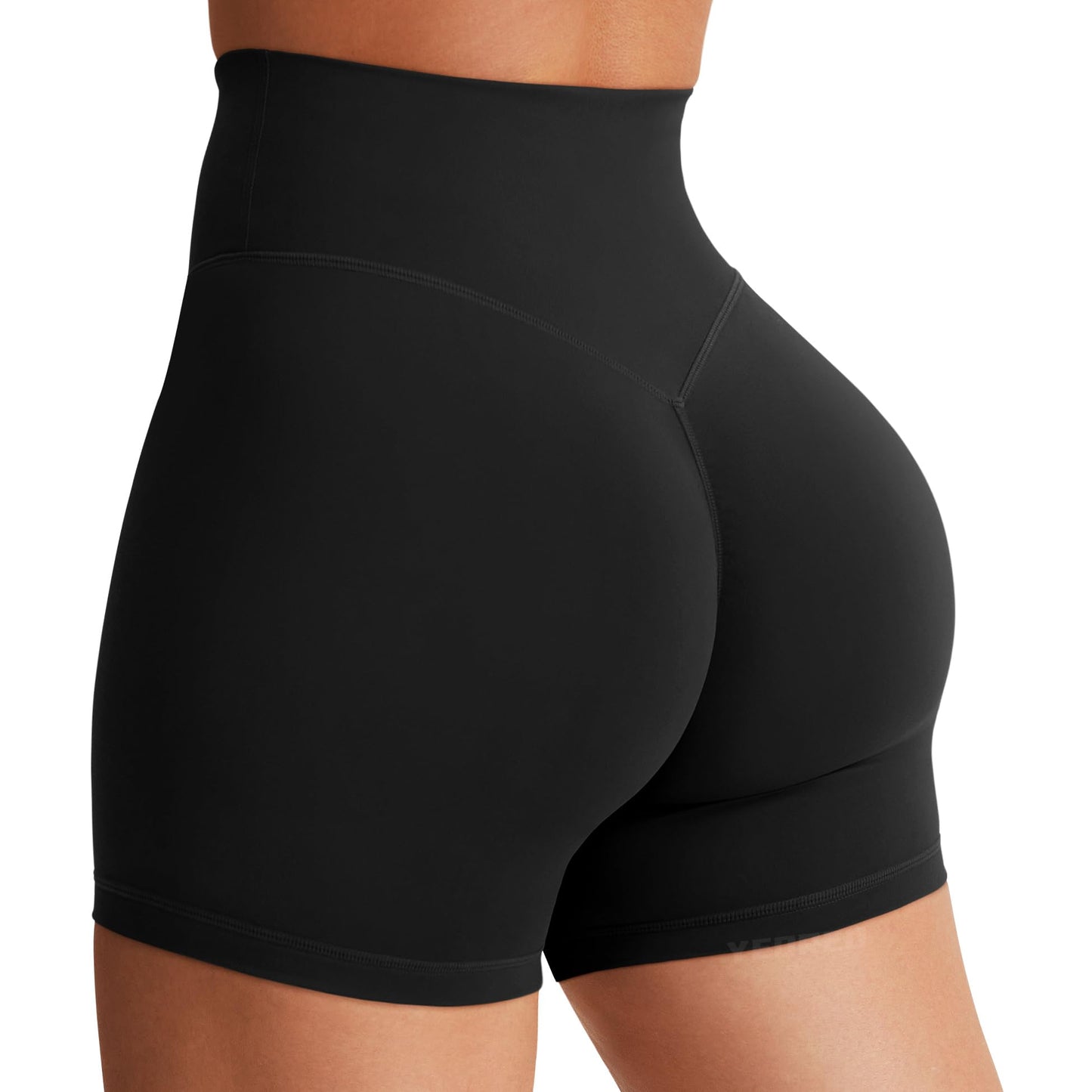 YEOREO Women's Biker Shorts 4.5" / 6" Workout Gym Shorts Craze High Waist Tummy Control Hidden Scrunch Running Yoga Black XL