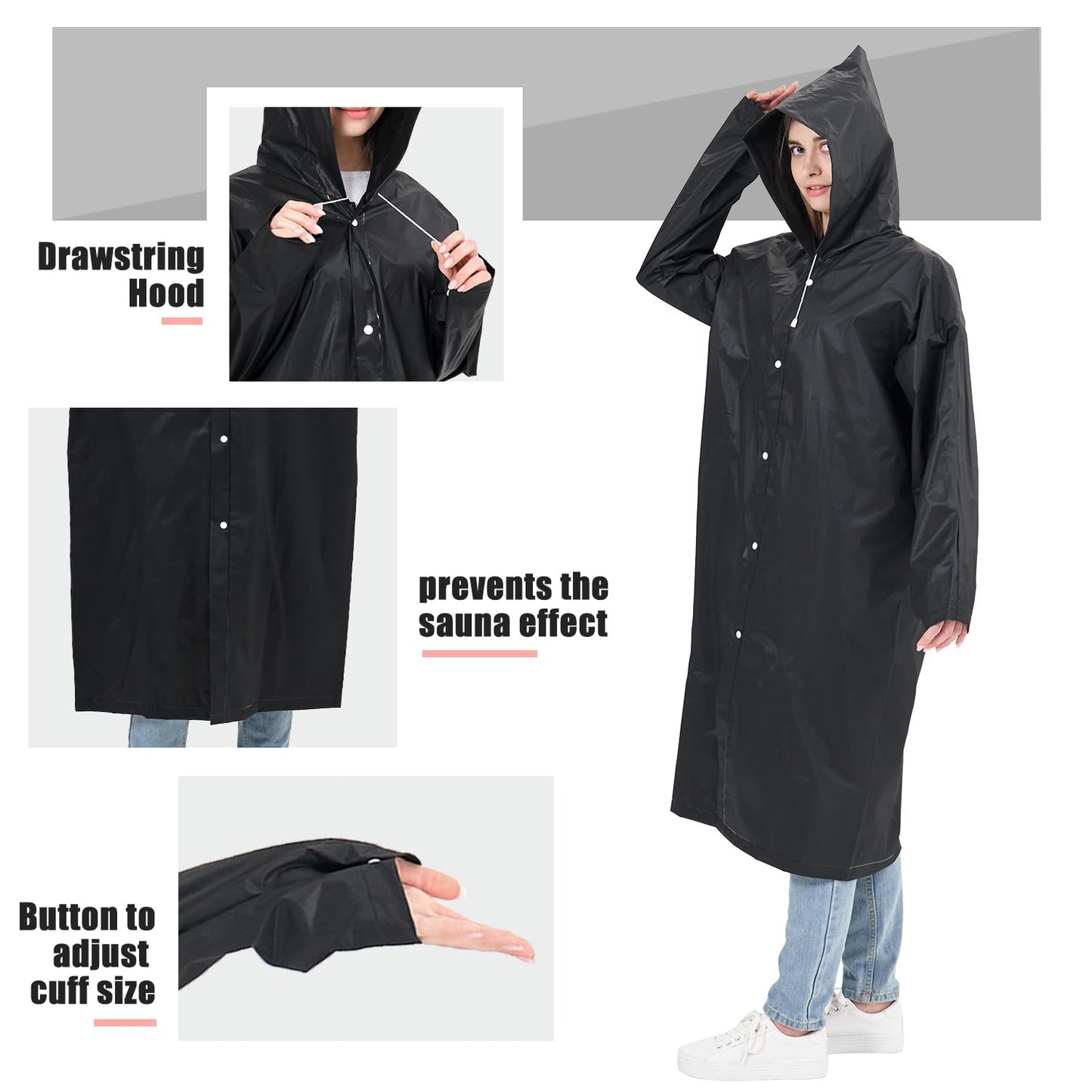 TUNCHMO Rain Coats for Adults Reusable 2 Pack EVA 20% Thicker Rain Ponchos with Hood for Men Women