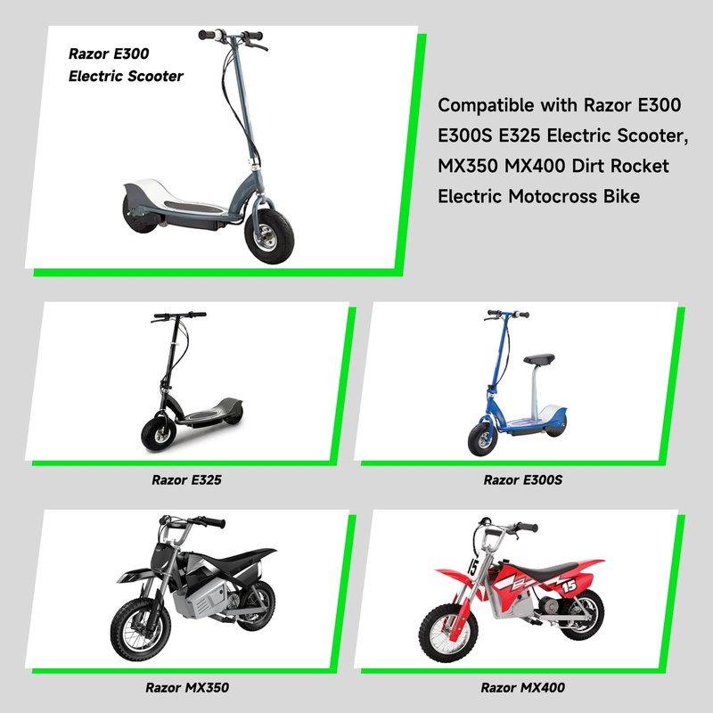 XIKOBY 24V Electric Motor Compatible with Razor E300 E300S E325 Electric Scooter MX350 MX400 Dirt Rocket Bike, 2750RPM 350W Brushed Permanent Magnet DC Motor with Charger Port Handlebar Grips Parts