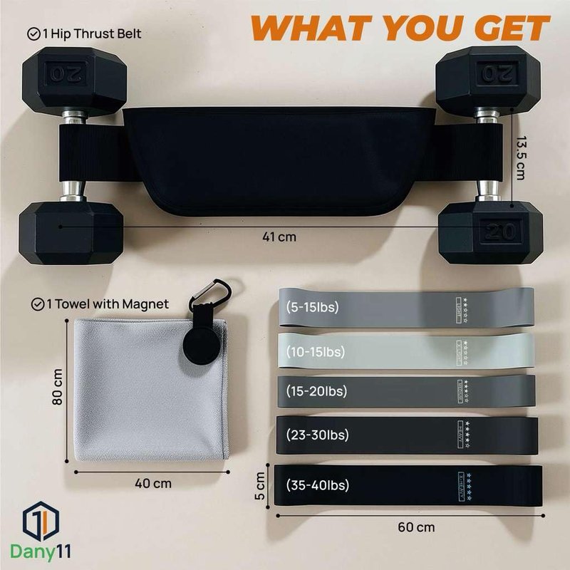 DANI11 Dumbbell Hip Thrust Belt with Magnetic Towel Combo - Hip Thrust Machine - Booty Trainer for Gym and Home Excercises - Dumbbell combo