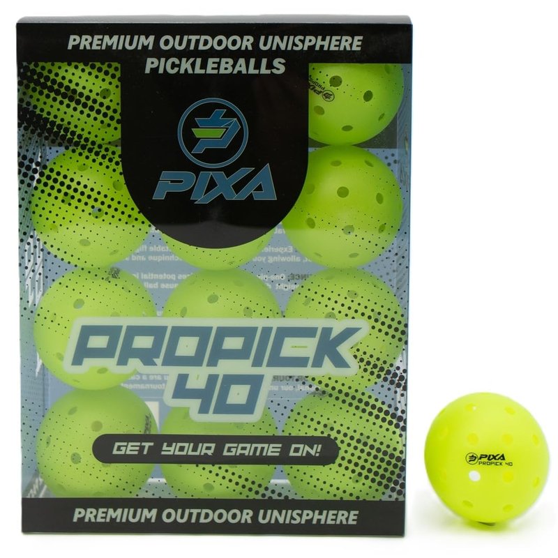 PIXA Propick 40 Unisphere Premium Outdoor Pickleball - USAPA Approved, Tournament Play, Durable Outdoor Pickleballs, Consistent Bounce,Smooth Flight,Competitive Play,Bright Yellow/Green,Pack of 12