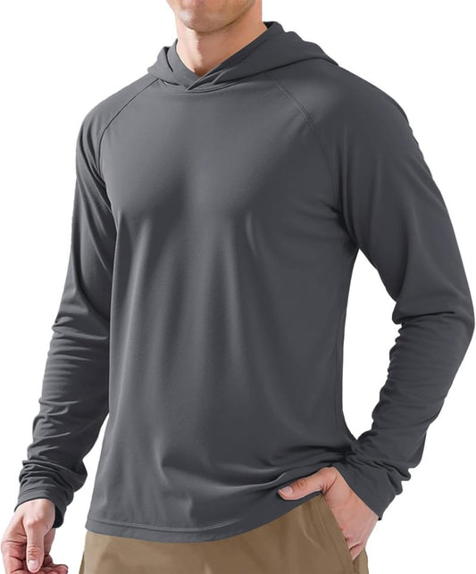 Men's UPF 50+ Sun Protection Long Sleeve Hoodie | Outdoor UV Fishing Shirt for Running & Hiking