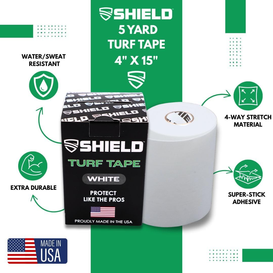 SHIELD USA Made Turf Tape Pro Football Arm Tape, 4-Way Stretch, Extra Wide, Waterproof, White