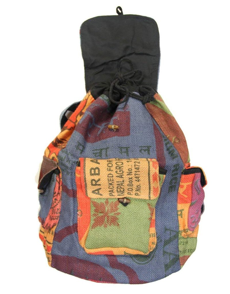 DharmaObjects Recycled Jute Rice Bag Backpack Hand Made Nepal