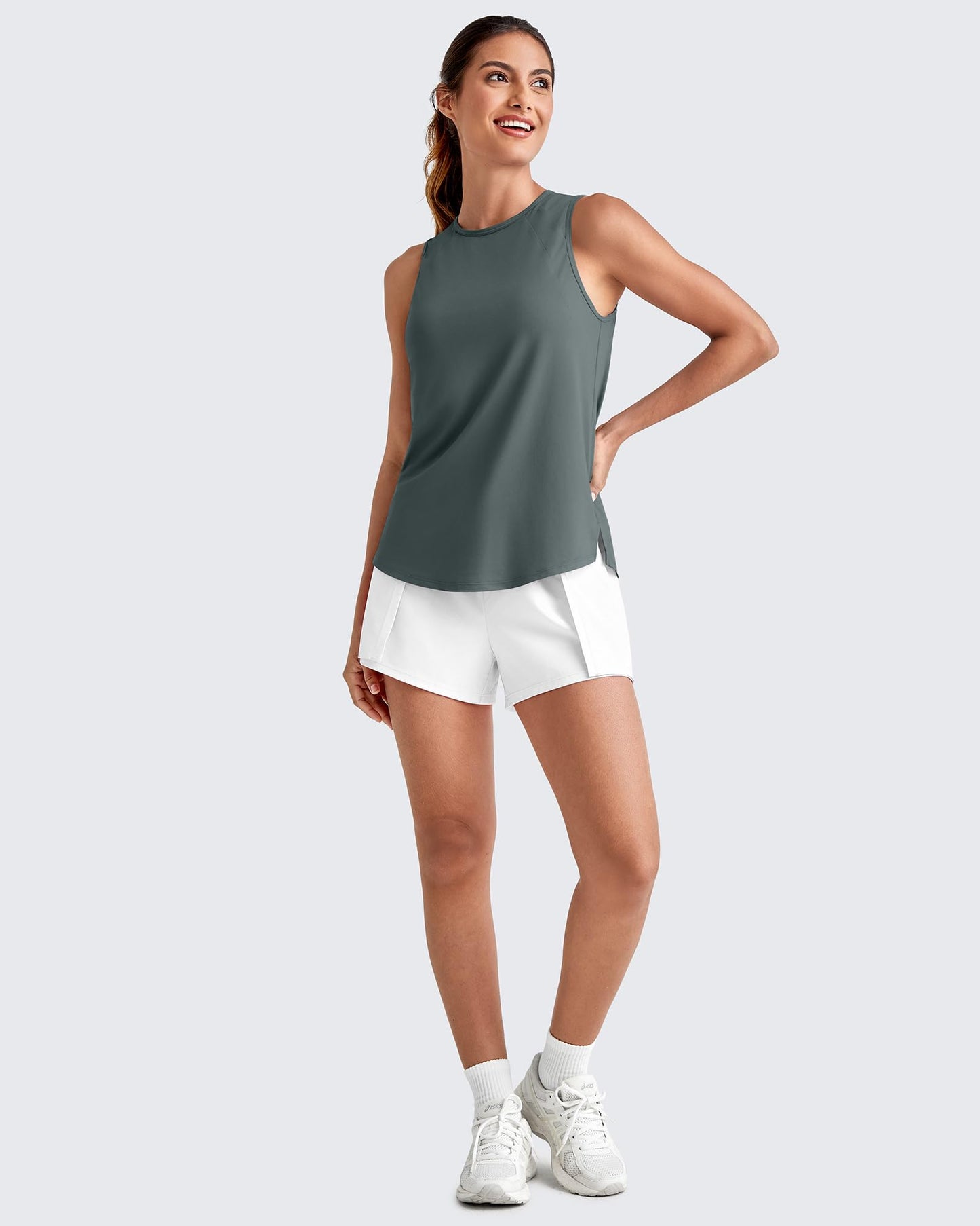 G4Free High Neck Tanks Workout Athletic Tops Loose Sleeveless Summer Running Shirt Gym Shirts((Gray,L)