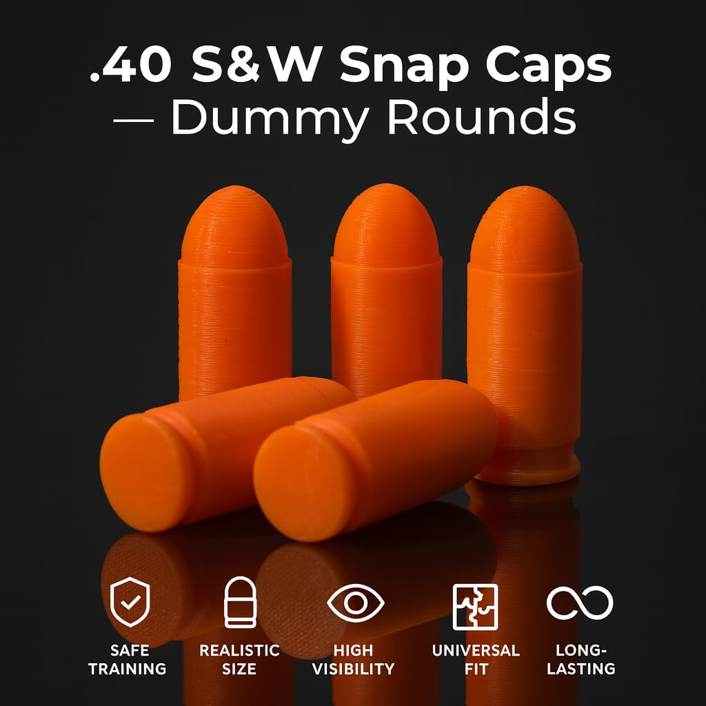 TechStudio3D .40 S&W Snap Caps – Inert Dummy Rounds for Dry Fire Training – Durable & Reusable – High Visibility – 5/10/20 Pack (20 Pack)