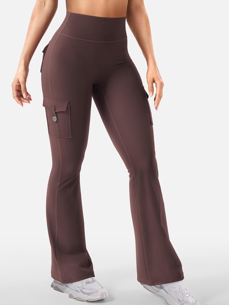 CoreFlex Women’s Workout Flare Leggings - High Waisted, Hidden Pockets, No Front Seam | Cargo Yoga Pants