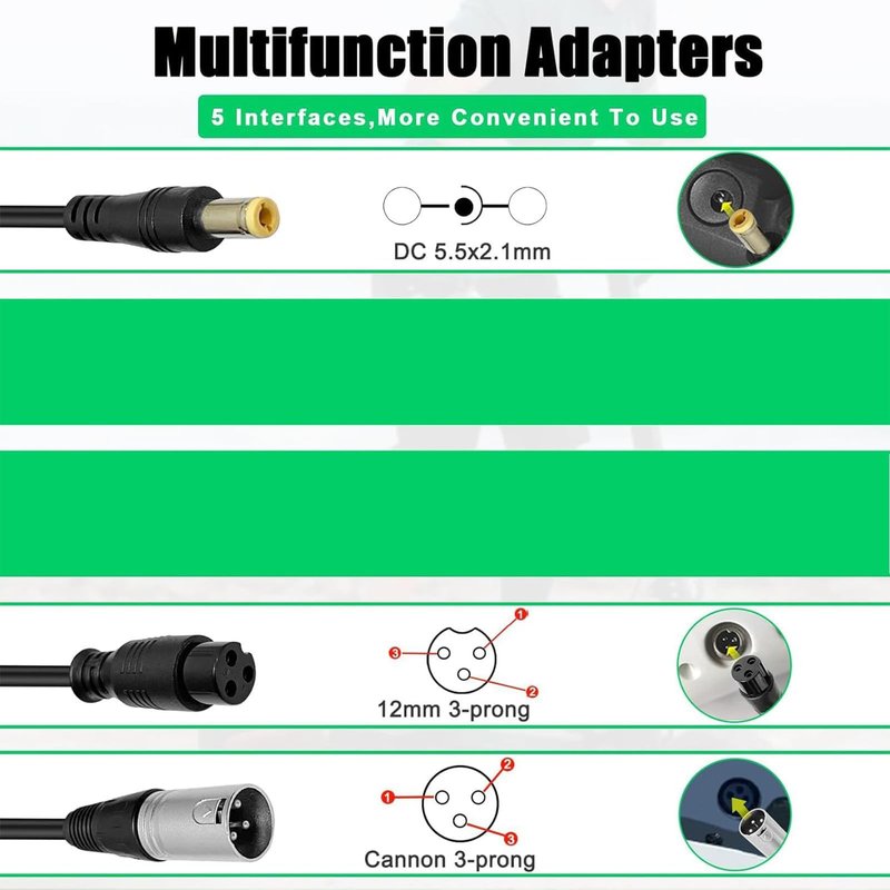 58.8V 4A 3-Plug Charger for Apollo 52V Phantom, Explore, Ghost, Pro/Yume Y10/ VSETT 9(NOT for 9+)/ Zero 8X 10 10X and More 50V to 52V 14S Lithium Li-ion Battery Gx16-3 3 Prong XLR Plug