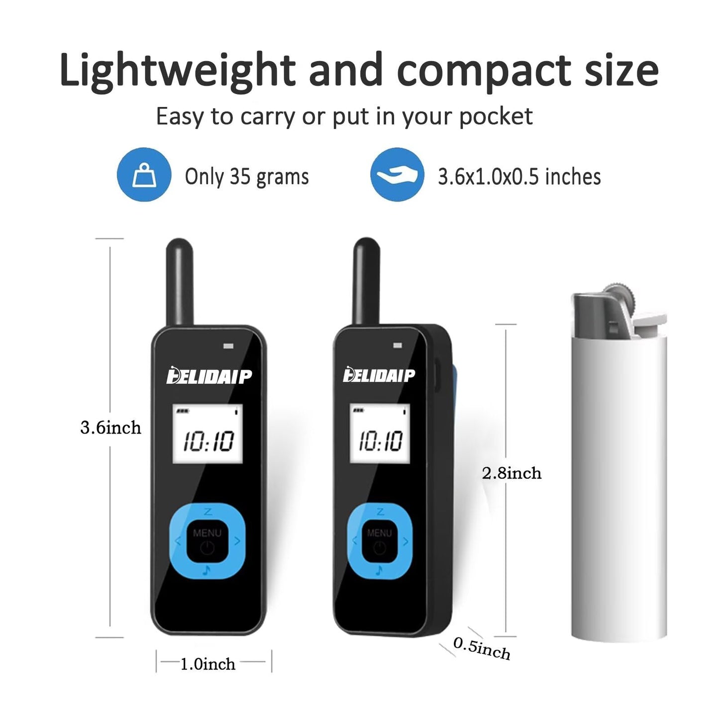 ELIDAIP T-M1 2-Pack Super Mini Walkie Talkies with Earpieces LCD Display